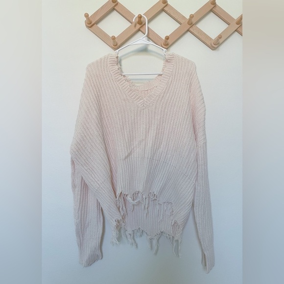 Women’s Waffle Knit Tassel Hem Pull Over Sweater - Picture 4 of 4